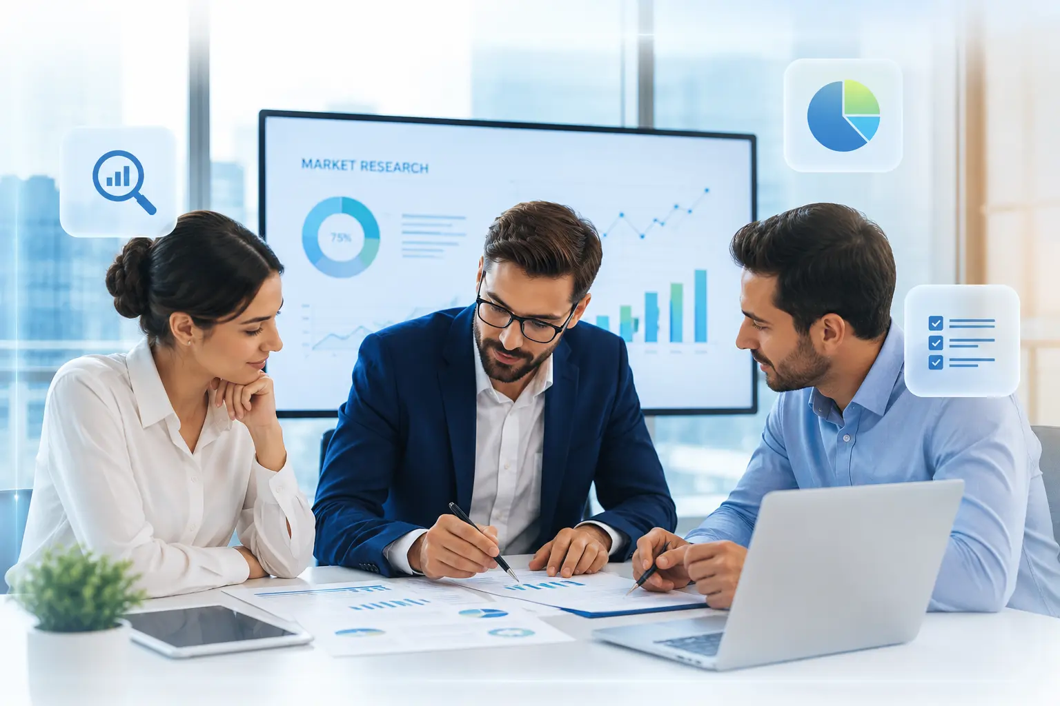 Analysts reviewing technical architecture on a whiteboard